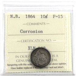 New Brunswick 1864 10-cent ICCS Certified F-15 (corrosion) *Key Date*