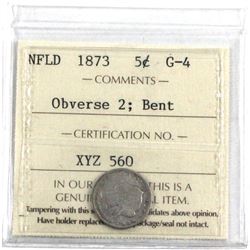 Newfoundland 1873 5-cent ob.. 2, ICCS Certified G-4. (bent) *Key Date*