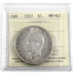 1937 Silver $1.00 ICCS certified MS-62. An Attractive coin with strong strike details.