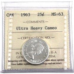 1963 25-cent ICCS Certified MS-63 Ultra Heavy Cameo! Blast white!