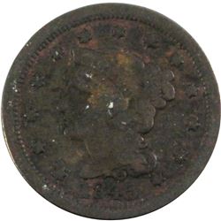 1845 United States Large 1-cent in F-VF Condition (Some light corrosion)