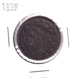 1839 United States Large 1-cent in Fine+ condition.