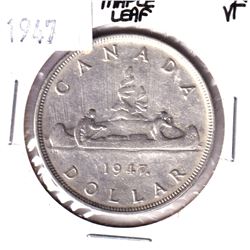 1947 Maple Leafe Silver $1.00 in VF Condition. A nice Problem free midgrade coin for a desirable dat