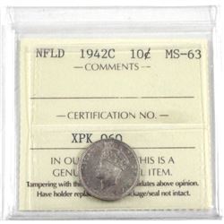 1942C Newfoundland 10-cent ICCS Certified MS-63.