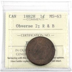 1882H Canada 1-cent Obverse 2 ICCS Certified MS-63 Red and Brown.