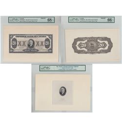 1933 375-20-06a Imperial Bank of Canada FP & BP 3 Piece Proof Banknote set with brown Tint (*Pl