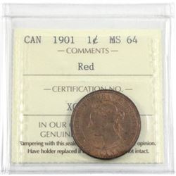 1901 Canada 1-cent ICCS Certified MS-64 Red.