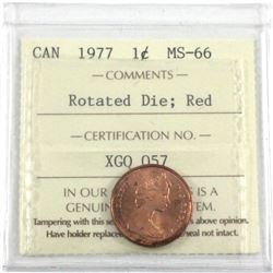 1977 Canada 1-cent Rotated Die ICCS Certified MS-66 Red.