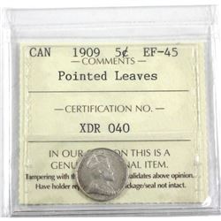 1909 Canada 5-cent Pointed Leaves ICCS Certified EF-45.