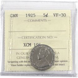 1925 Canada 5-cent ICCS Certified VF-30.