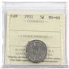 Image 1 : 1931 Canada 5-cent ICCS Certified MS-60.