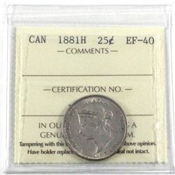 1881H Canada 25-cent ICCS Certified EF-40.