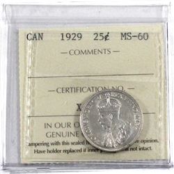 1929 Canada 25-cent ICCS Certified MS-60.