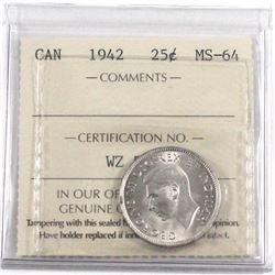 1942 Canada 25-cent ICCS Certified MS-64.