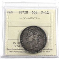 1872H Canada 50-cent ICCS Certified F-12.