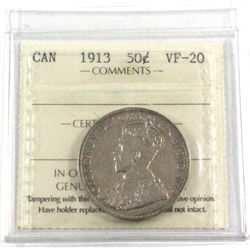 1913 Canada 50-cent ICCS Certified VF-20.