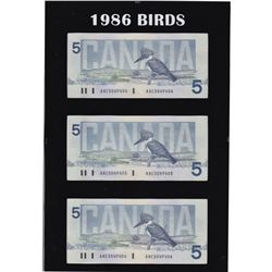 *1986 Birds of Canada $5 4-Digit RADAR Serial Number Banknote Set in Hard Plastic Holder Featuring t