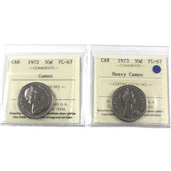 50-cent 1972 Cameo & 1973 Heavy Cameo ICCS Certified PL-67. 2pcs. Top grade for ICCS!