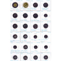 40x Canada 1957-2019 Error 5-cents, 10-cents, 25-cents, Loon & Two Dollars. Please view image for de