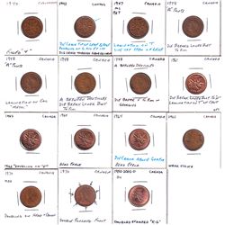 Estate Lot of 15x Canadian 1-cent from a collector who looked for errors and die anomalies like die 