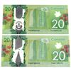 Image 1 : Pair of 2x 2012 $20 Bills BC-71b with FWV & FWW Prefixes. Notes are EF to UNC.  2pcs