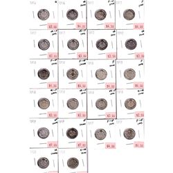 1903-1920 Canada 10-cent Filler to VF (Coins contain various impairments). 37pcs