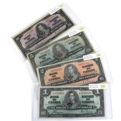1937 Bank of Canada $1, $2, $5 & $10 Notes All Coyne-Towers Signatures Except the $10 Gordon-Towers