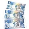 Image 1 : Lot of 3x 2006, 2008 & 2010 Bank of Canada Journey Series $5 Notes with 3 & 4 Digit RADAR Serial Num