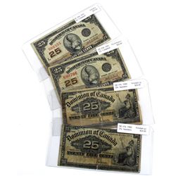 Lot of 1900 & 1923 Dominion of Canada 25c Notes Ranging VG to F - 2x 1900 DC-15c Saunders & 2x 1923
