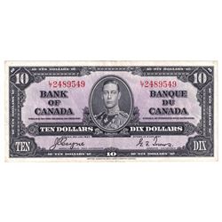 1937 BC-24c Bank of Canada $10, Coyne-Towers, L/T2489549, VF-EF (Minor 2mm tear in left margin).
