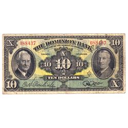 1938 220-28-04 The Dominion Bank $10, VG-F (Note contains a couple very small pinholes and some writ