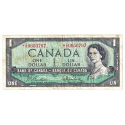 1954 BC-37bA $1, Bank of Canada, Beattie-Rasminsky, *I/O0650797, F-VF (Note contains staining and a