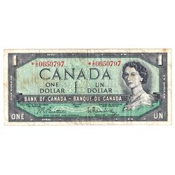 1954 BC-37bA $1, Bank of Canada, Beattie-Rasminsky, *I/O0650797, F-VF (Note contains staining and a 