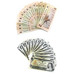 Estate Lot of 15x 1973 $1 & 15x 1986 $2 Bank of Canada Notes. 30pcs