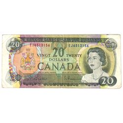 1969 BC-50a Bank of Canada $20 Note with 4 Digit RADAR Serial Number EJ6513156.