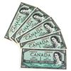 Image 1 : 1954 BC-37b-i Bank of Canada $1 Notes Beattie-Rasminsky Signature with Consecutive Serial Numbers F/