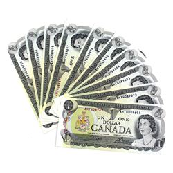 1973 BC-46b Bank of Canada $1 Notes Crow-Bouey Signatures with Consecutive Serial Numbers AMY4089691