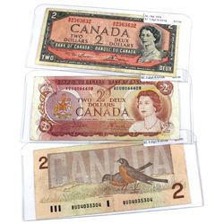 1954, 1974 & 1986 Bank of Canada $2 Notes with 3 & 4 Digit RADAR Serial Numbers - 1954 BC-38d 3 Digi