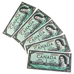1954 BC-37d Bank of Canada $1 Notes Lawson-Bouey Signatures with Consecutive Serial Numbers D/I22900