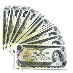 1973 BC-46b Bank of Canada $1 Notes crow-Bouey Signatures with Consecutive Serial Numbers ECJ3734511
