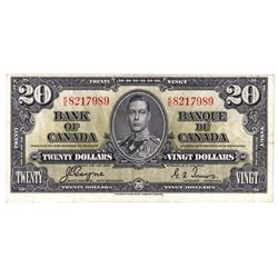1937 BC-25c $20, Bank of Canada, Coyne-Towers, K/E8217989, VF-EF.