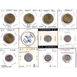 Estate Lot of Miscellaneous British Columbia Transportation Tokens. 12pcs