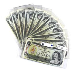 1973 Bank of Canada $1 Notes All Different Prefixes with Crow-Bouey Signatures - ALM to ALZ. 11pcs