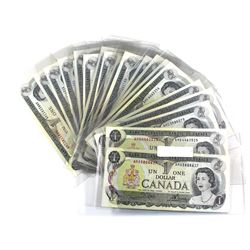 Estate Lot of 1973 Bank of Canada $1 Notes Crow-Bouey Signatures. Notes feature a full prefix run of