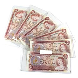 Estate Lot of 1974 Bank of Canada $2 Notes Lawson-Bouey Signatures with 2 Letter Prefixes - BD, BM,