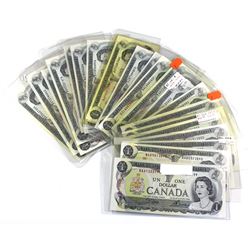 Estate Lot of 1973 Bank of Canada $1 Notes Crow-Bouey Signatures. Notes feature a full prefix run of