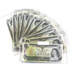 Estate Lot of 1973 Bank of Canada $1 Notes Crow-Bouey Signatures. Notes feature a partial prefix run