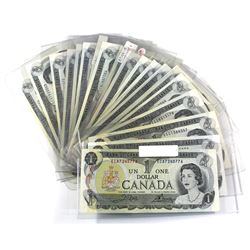 Estate Lot of 1973 Bank of Canada $1 Notes Crow-Bouey Signatures. Notes feature a partial prefix run