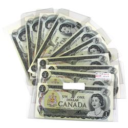 Estate Lot of 1973 Bank of Canada $1 Notes Crow-Bouey Signatures. Notes feature a partial prefix run
