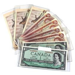 Estate Lot of Mixed $1 & $2 Bank of Canada Notes - 1954 $1, 1967 $1, 4x 1974 $2 & 3x 1986 $2. All di